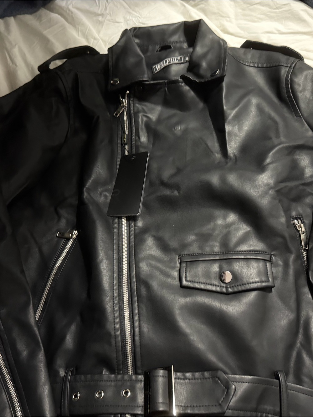 Wildfox Black Faux Leather Moto Bomber Jacket